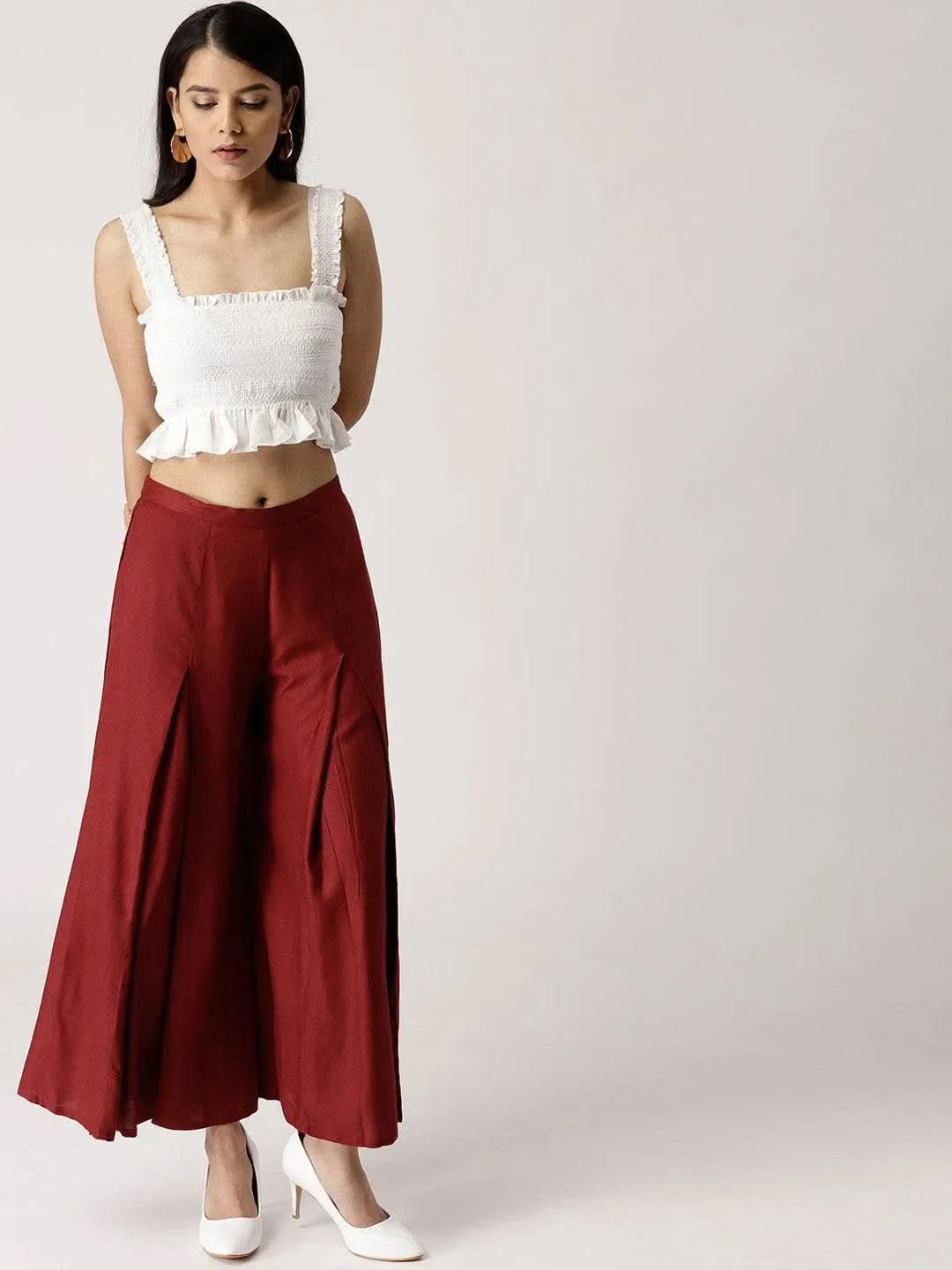 

Maroon Solid Rayon Palazzos