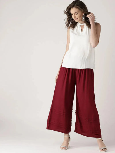 Maroon Solid Rayon Palazzos - Libas