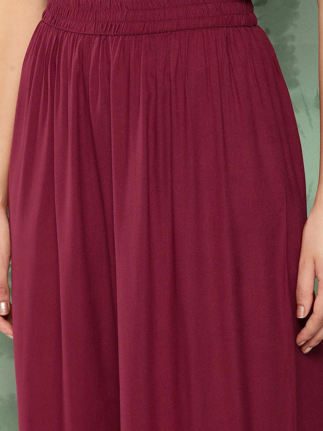 Maroon Solid Rayon Palazzos - Libas 