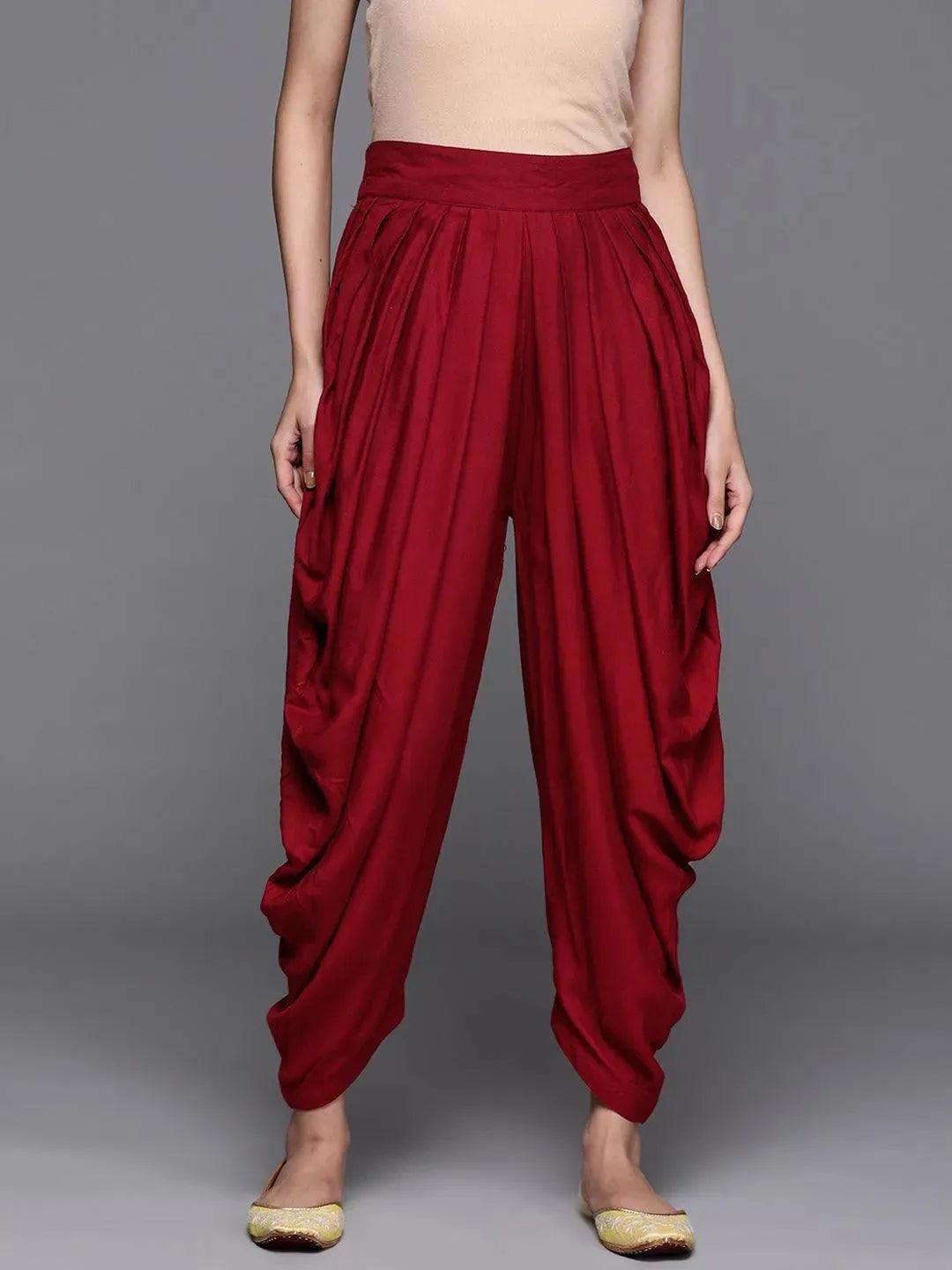 Maroon Solid Rayon Salwar Pants - Libas