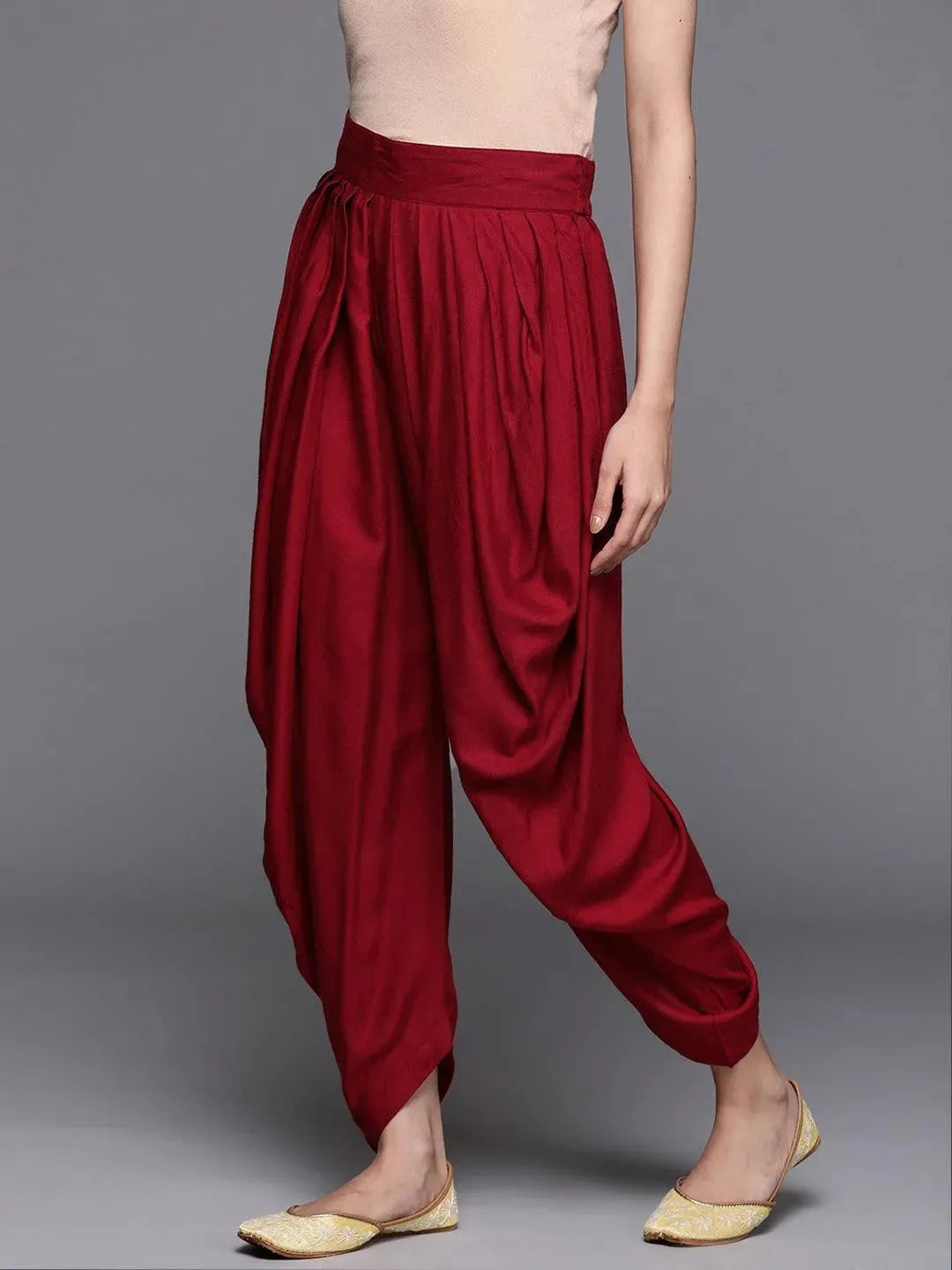 Maroon Solid Rayon Salwar Pants - Libas