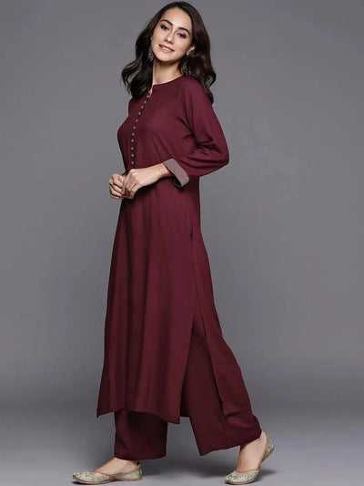 Maroon Solid Viscose Rayon Suit Set - Libas