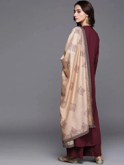 Maroon Solid Viscose Rayon Suit Set - Libas