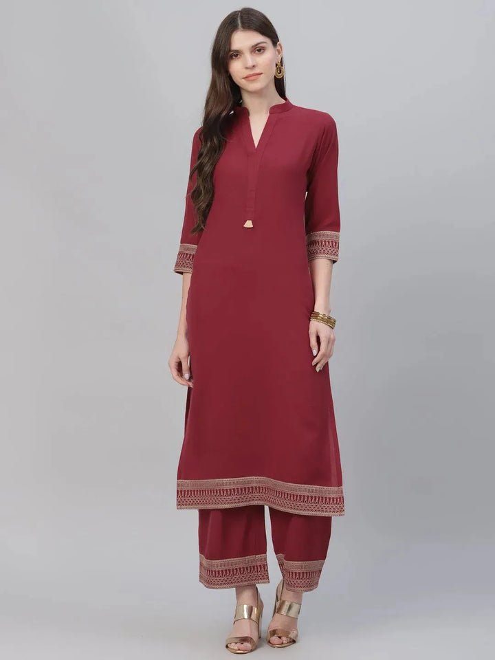 Maroon Solid Rayon Kurta Set - Libas