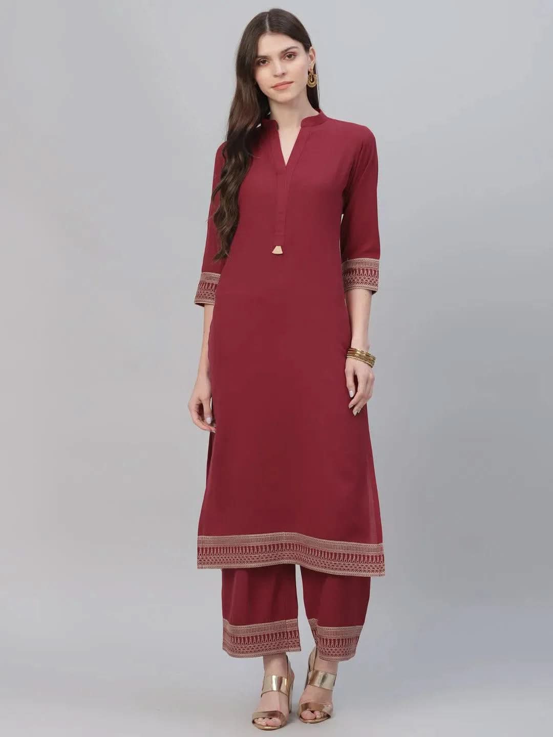 

Buy Maroon Solid Rayon Kurta Set - 6894- | Libas Ethnic Wear Online