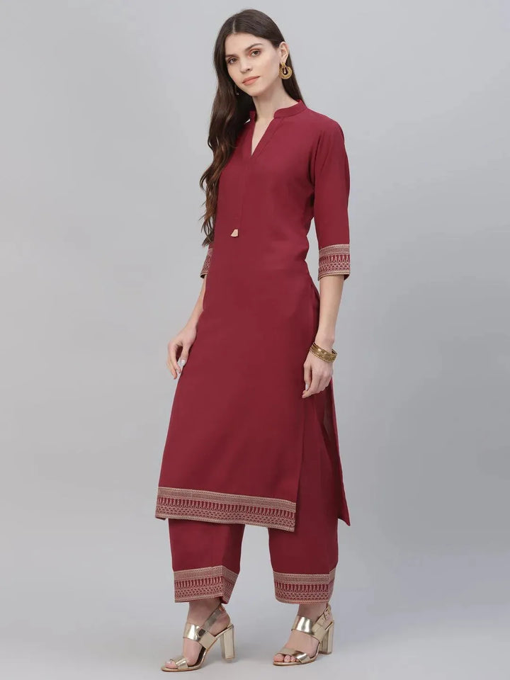 Maroon Solid Rayon Kurta Set - Libas