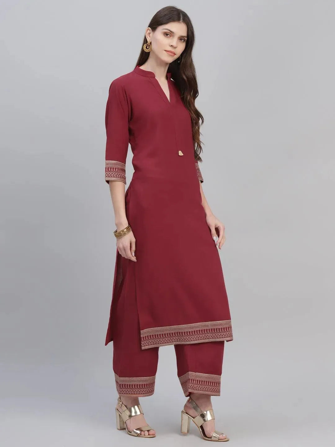 Maroon Solid Rayon Kurta Set - Libas 