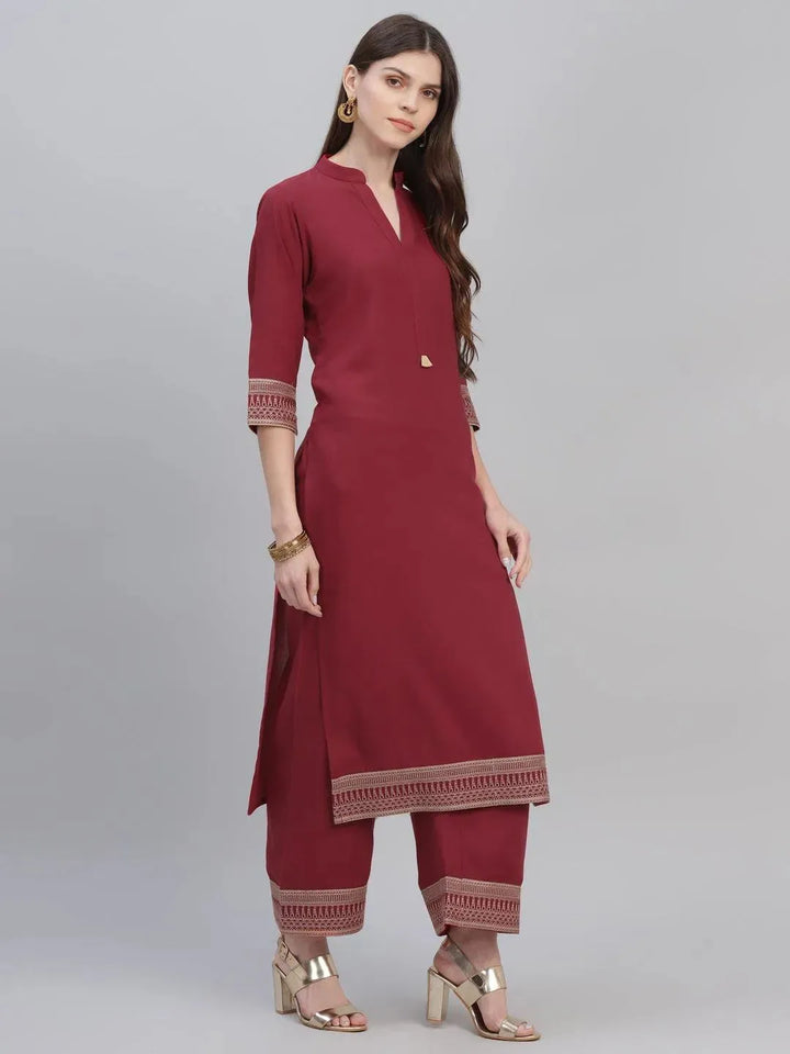 Maroon Solid Rayon Kurta Set - Libas