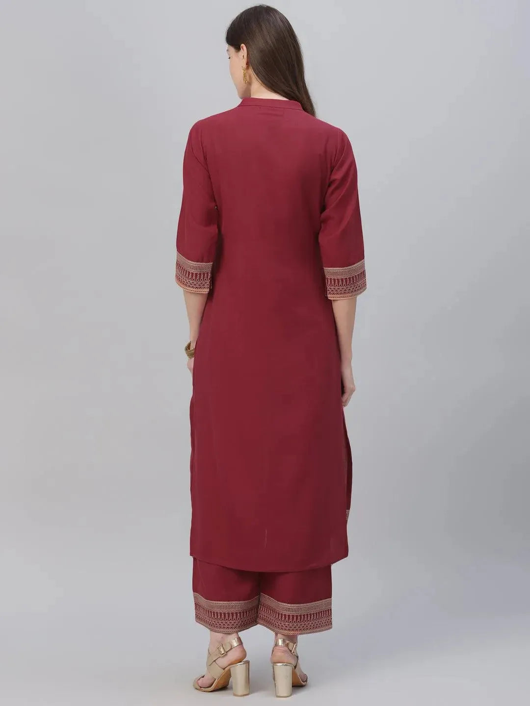 Maroon Solid Rayon Kurta Set - Libas