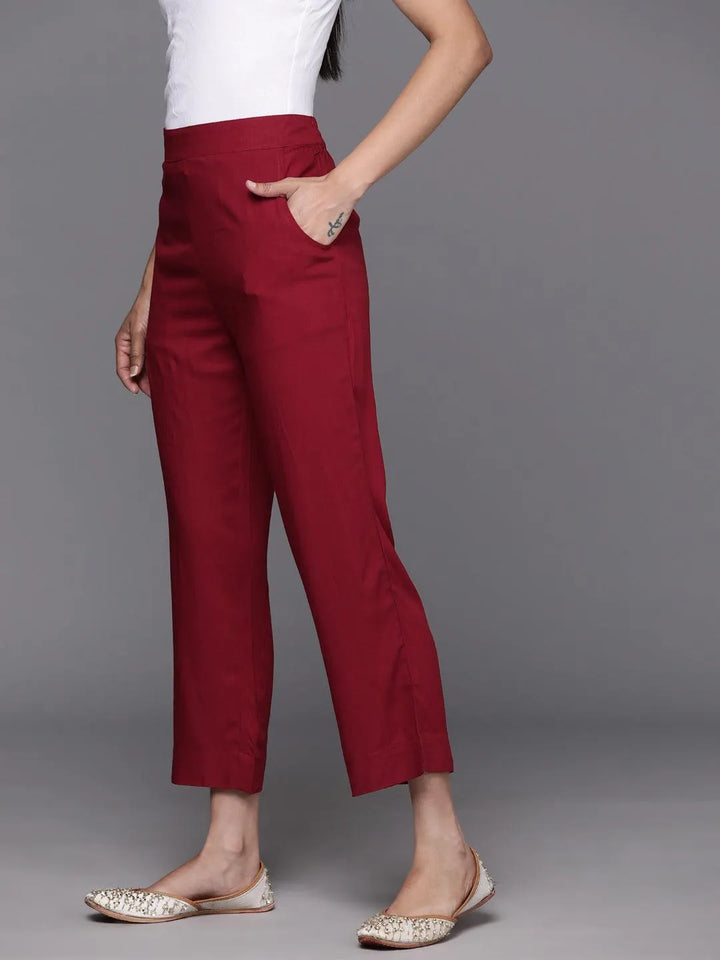 Maroon Solid Rayon Trousers - Libas