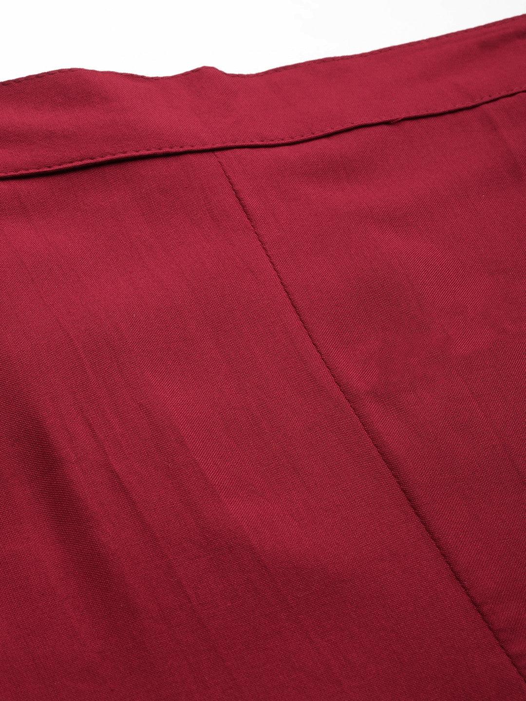 Maroon Solid Rayon Trousers