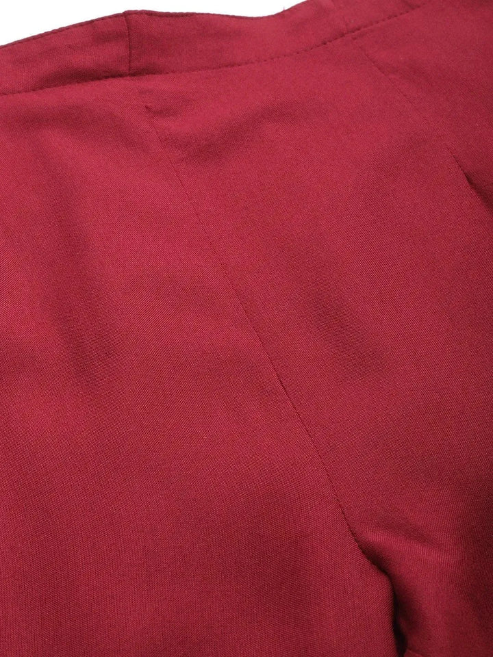 Maroon Solid Rayon Trousers - Libas