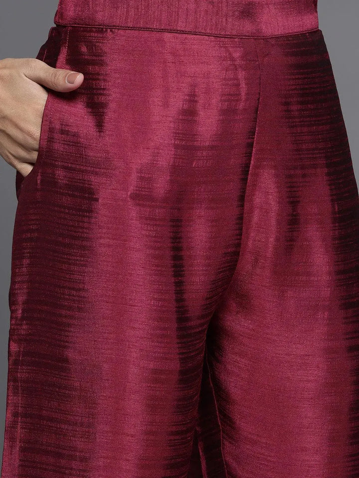 Maroon Solid Silk Blend Anarkali Suit Set With Palazzos - Libas