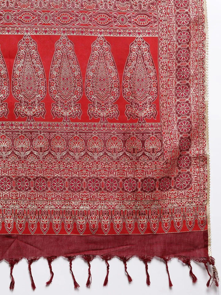 Maroon Solid Silk Blend Anarkali Suit Set With Palazzos - Libas