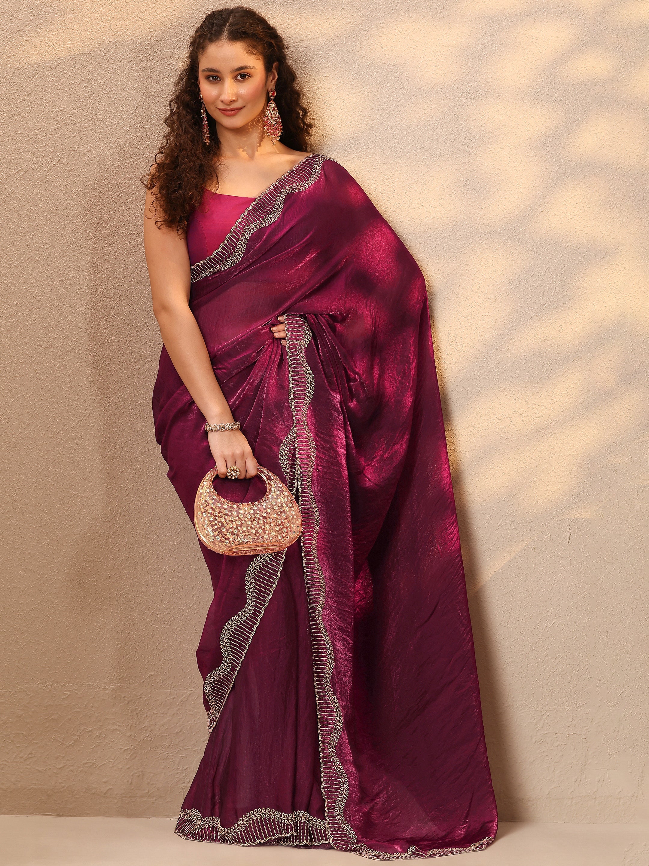 libas Maroon Solid Silk Blend Saree With Unstitched Blouse Piece-picture-22
