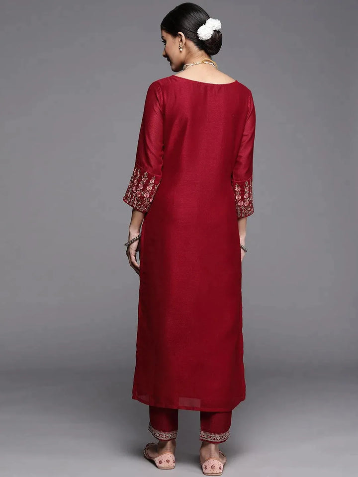 Maroon Solid Silk Kurta - Libas