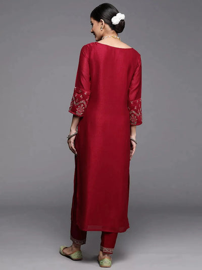 Maroon Solid Silk Kurta - Libas