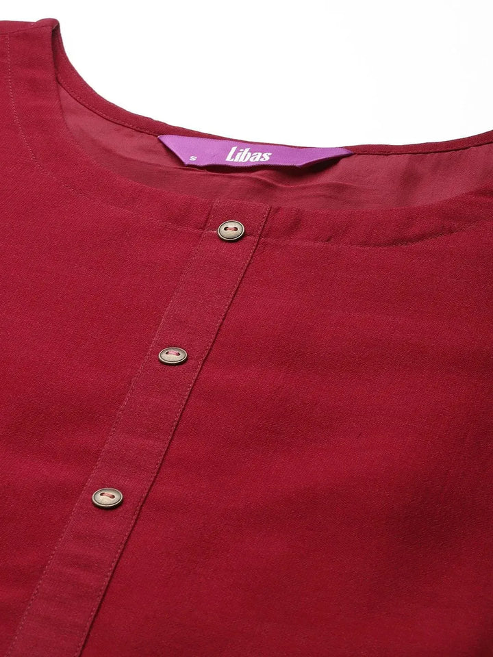 Maroon Solid Silk Kurta - Libas
