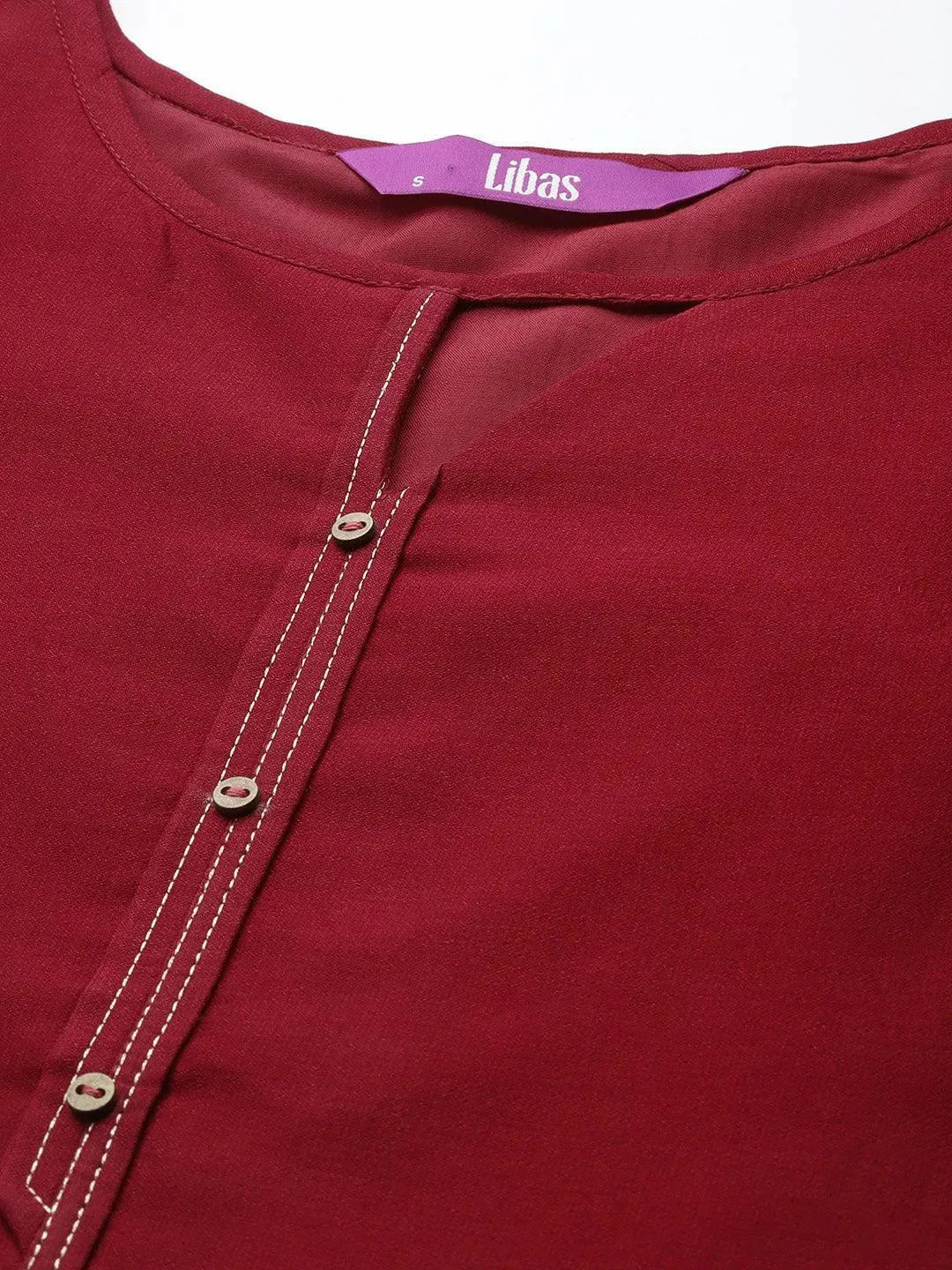 Maroon Solid Silk Kurta - Libas