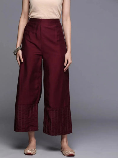 Maroon Solid Silk Palazzos - Libas