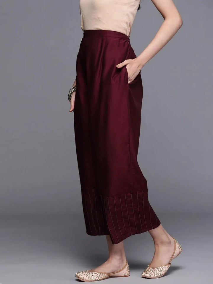 Maroon Solid Silk Palazzos - Libas
