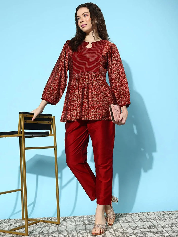 Maroon Solid Silk Trousers - Libas