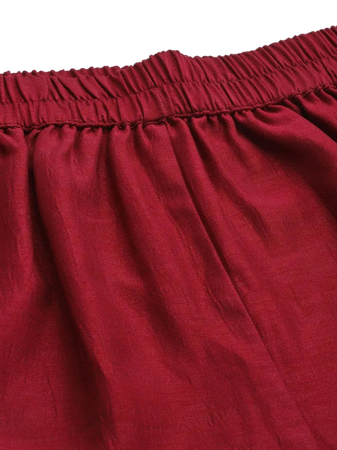 Maroon Solid Silk Trousers - Libas