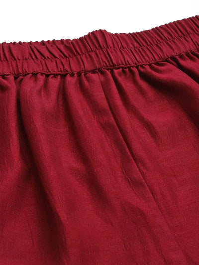Maroon Solid Silk Trousers - Libas
