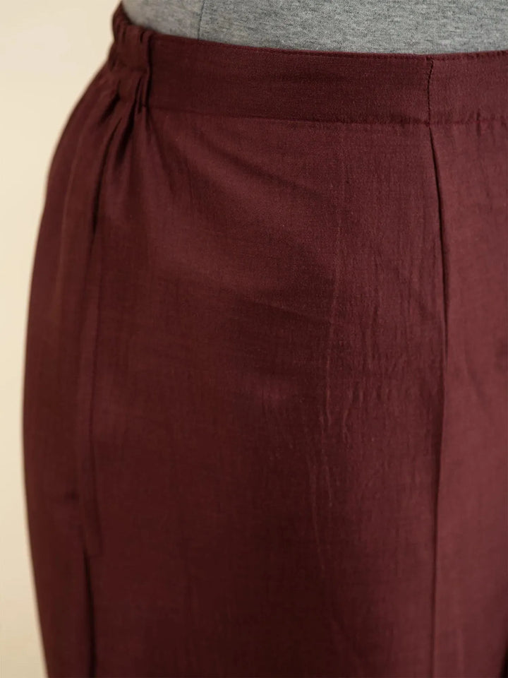 Maroon Solid Silk Trousers - Libas