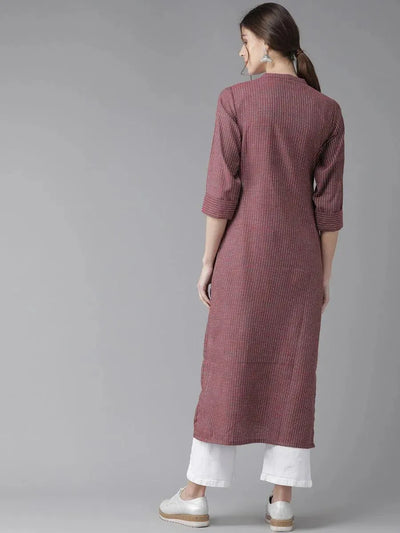 Maroon Striped Cotton Kurta - Libas