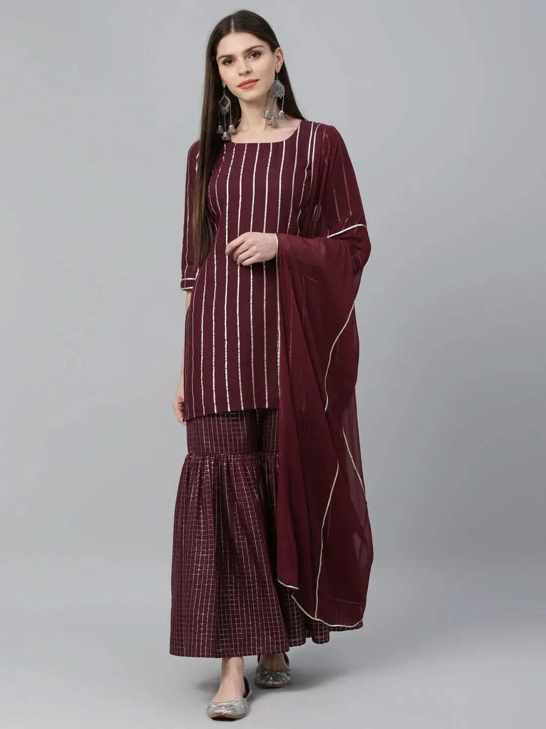 

Buy Maroon Striped Polyester Suit Set - 6868- | Libas Ethnic Wear Online