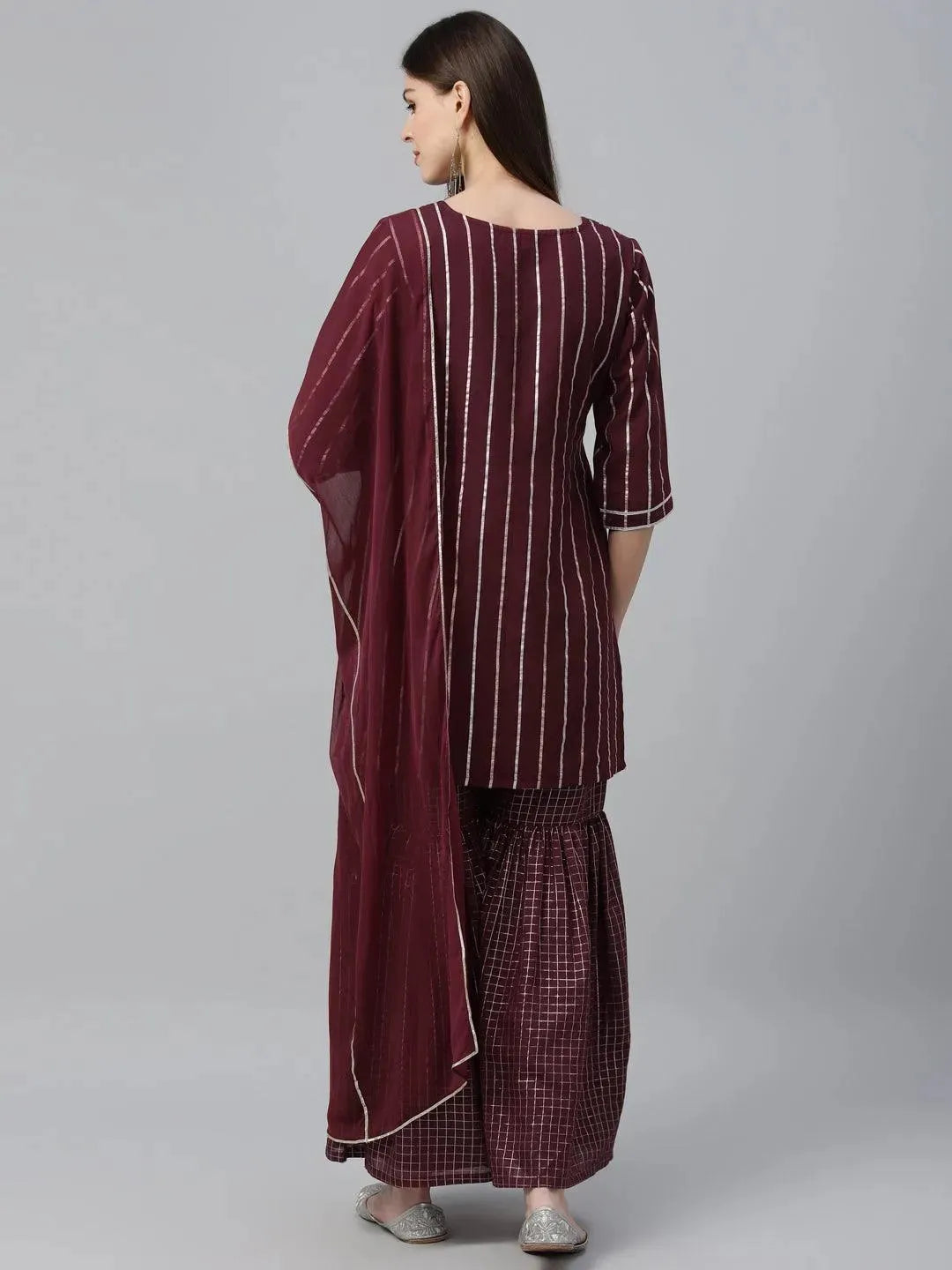 Maroon Striped Polyester Suit Set - Libas