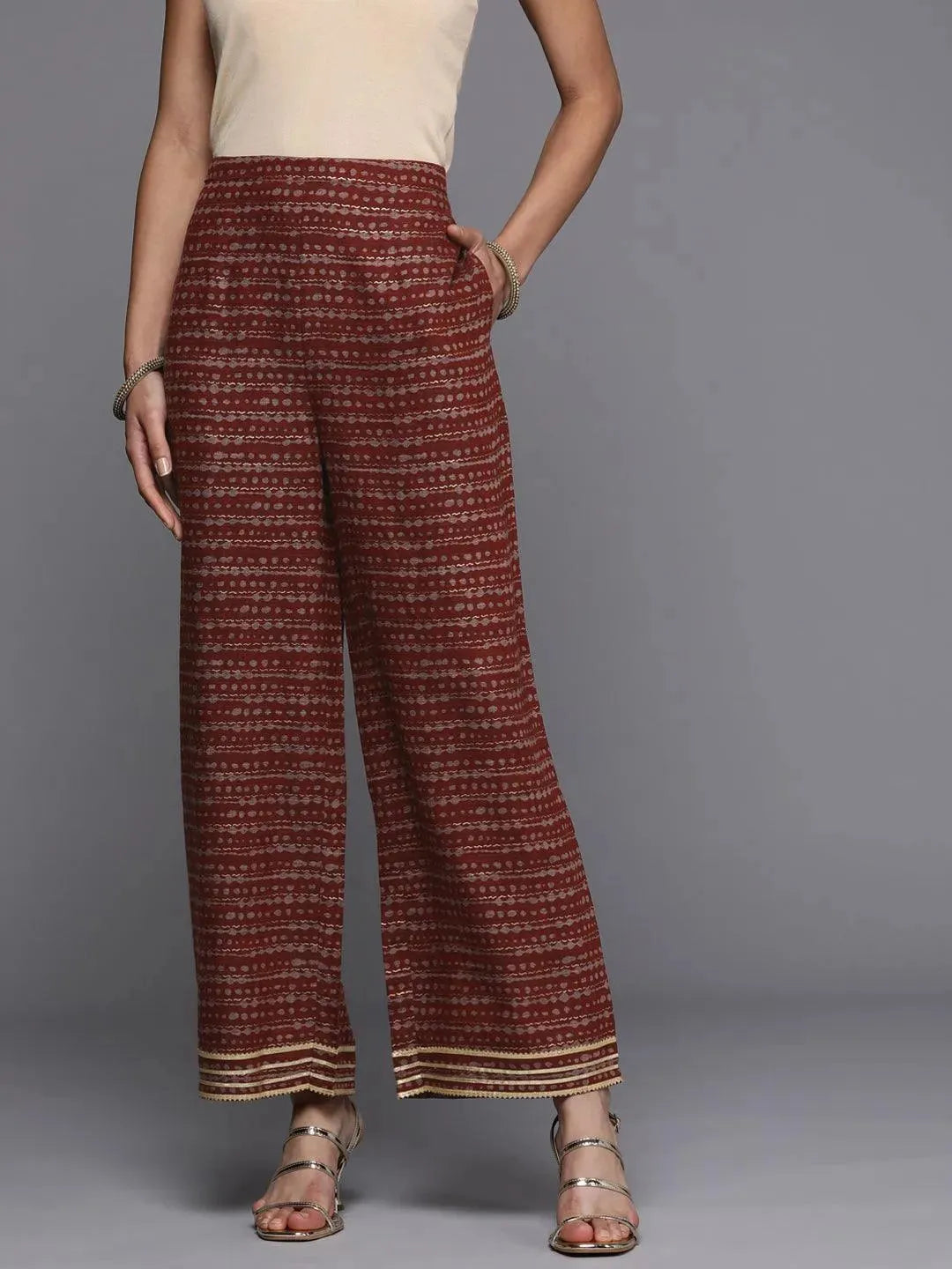 Maroon Striped Rayon Palazzos - Libas
