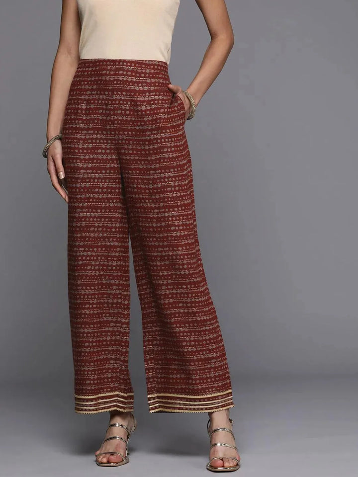Maroon Striped Rayon Palazzos - Libas