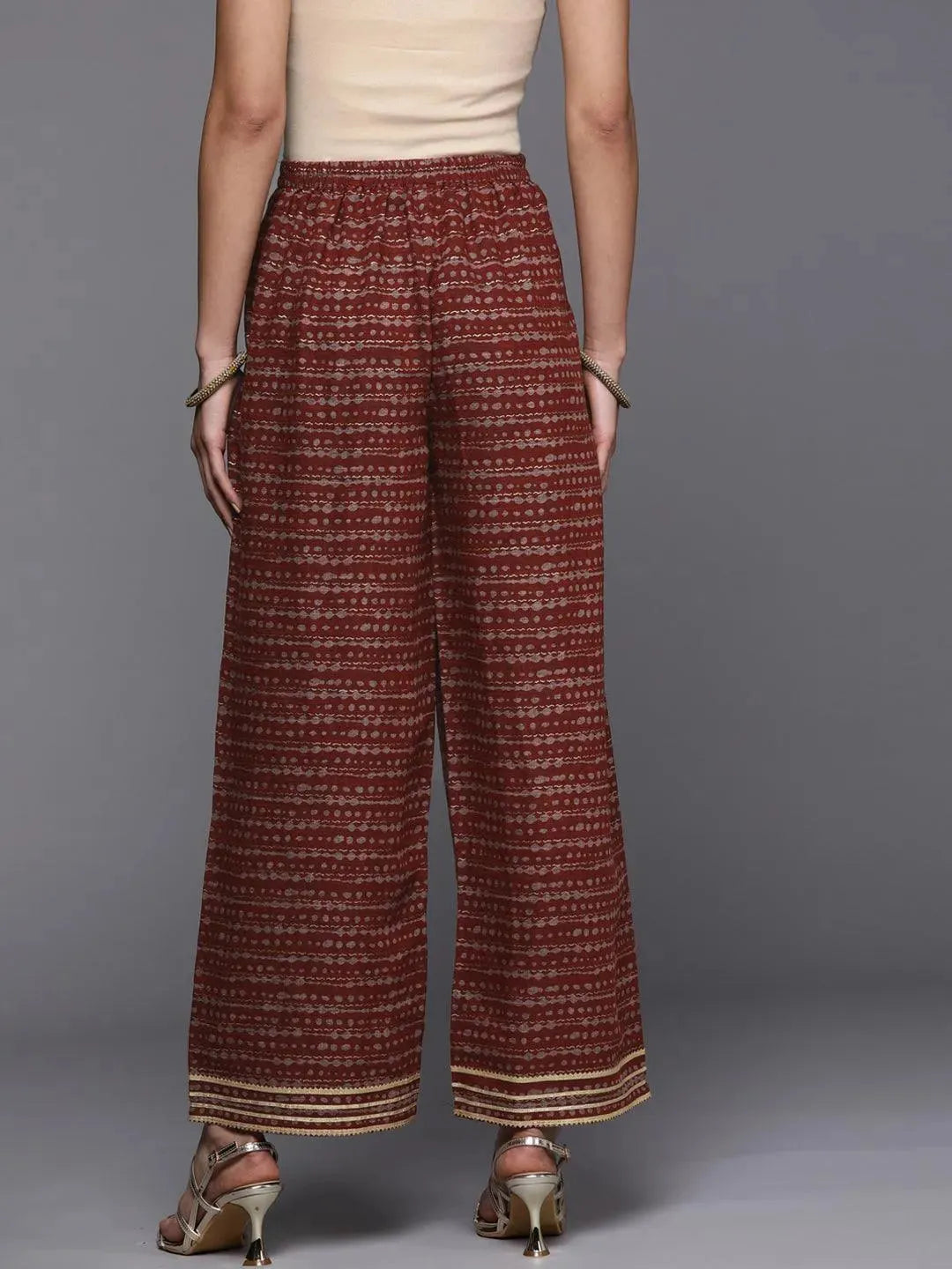 Maroon Striped Rayon Palazzos - Libas 