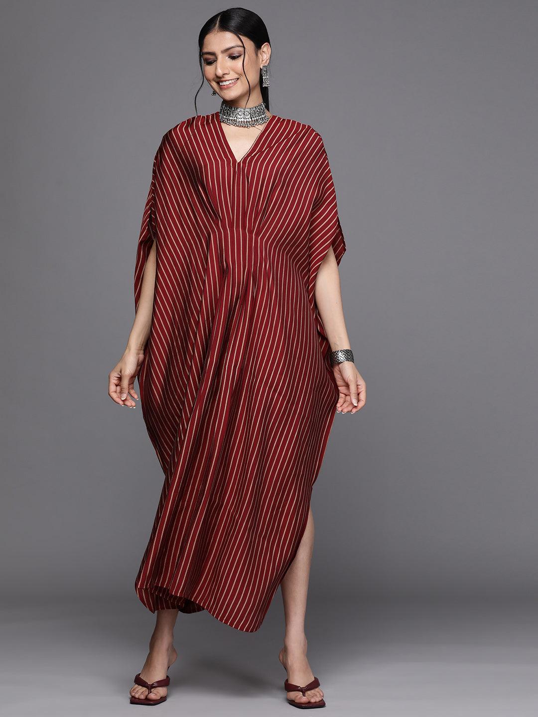 Maroon Striped Silk Dress