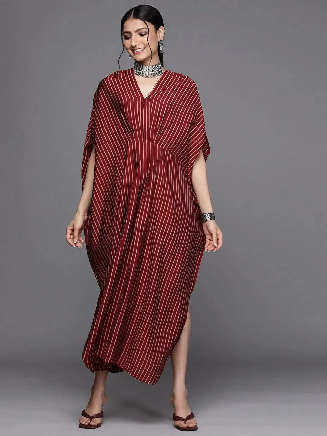 

Buy Maroon Striped Silk Dress - 23520O- | Libas Ethnic Wear Online