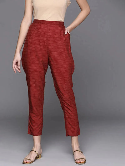 Maroon Striped Silk Trousers - Libas