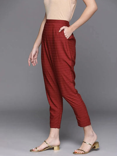 Maroon Striped Silk Trousers - Libas