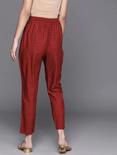 Maroon Striped Silk Trousers - Libas