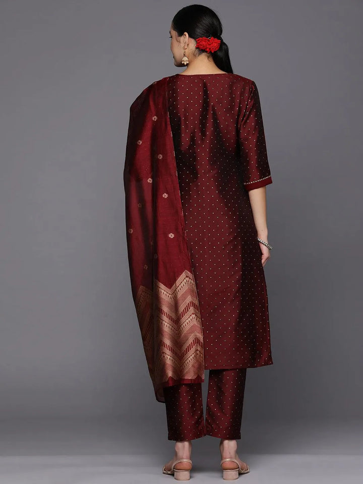 Maroon Woven Design Art Silk Straight Suit Set With Trousers - Libas
