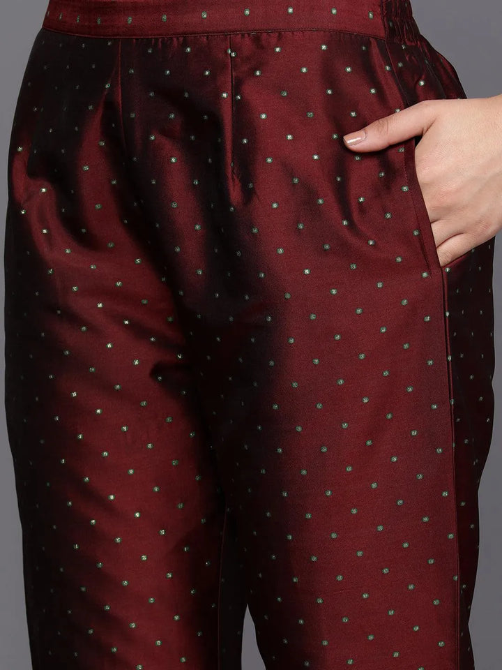 Maroon Woven Design Art Silk Straight Suit Set With Trousers - Libas
