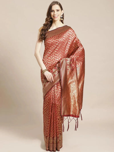 Maroon Woven Design Brocade Saree - Libas