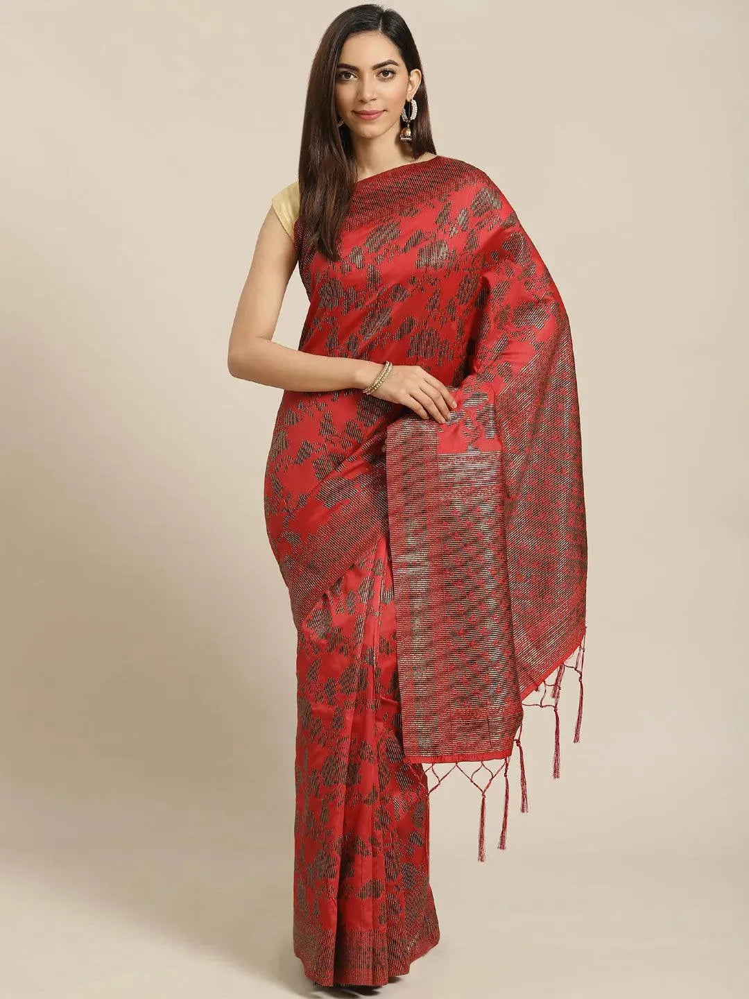 Maroon Woven Design Brocade Saree - Libas