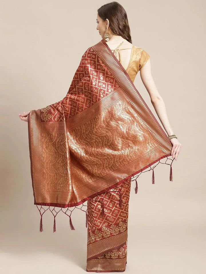 Maroon Woven Design Brocade Saree - Libas