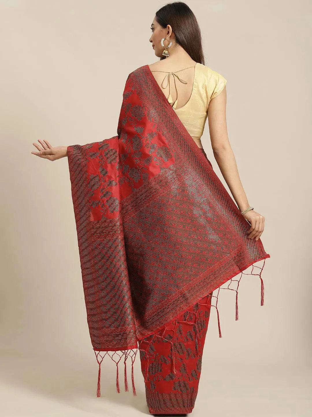 Maroon Woven Design Brocade Saree - Libas