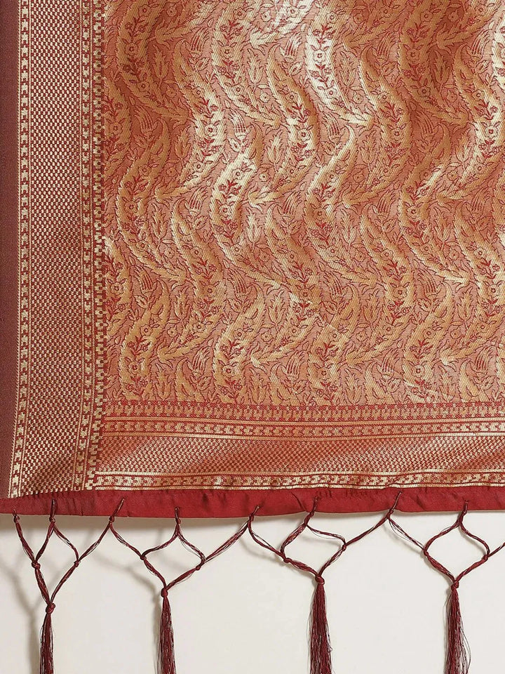 Maroon Woven Design Brocade Saree - Libas