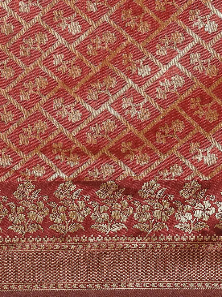 Maroon Woven Design Brocade Saree - Libas