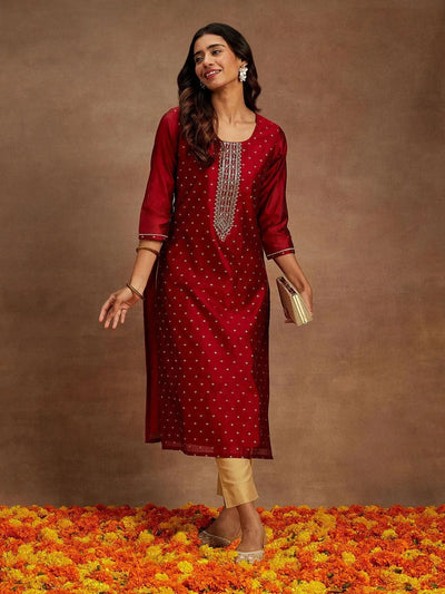 Buy Maroon Flared Kurta With Bandani & Tie-dye Detail Online - Shop for W