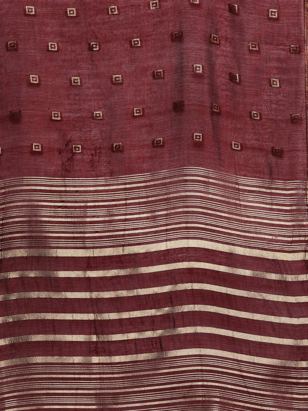 Maroon Woven Design Chanderi Silk Straight Kurta With Trousers & Dupatta - Libas 